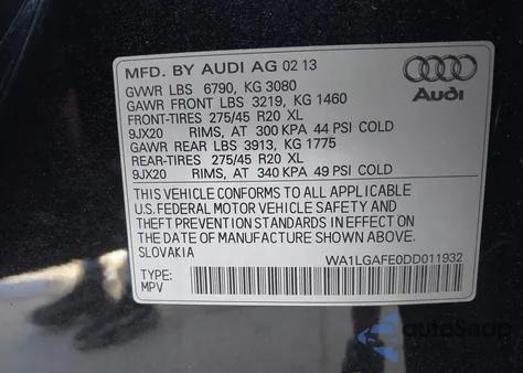 2013 Audi Q7 Premium Plus from USA, damaged, VIN WA1LGAFE0DD011932